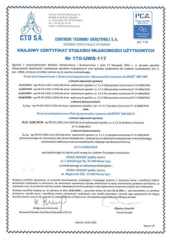 Krajowy Certyfikat Stałości Właściwości Użytkowych — 170-2